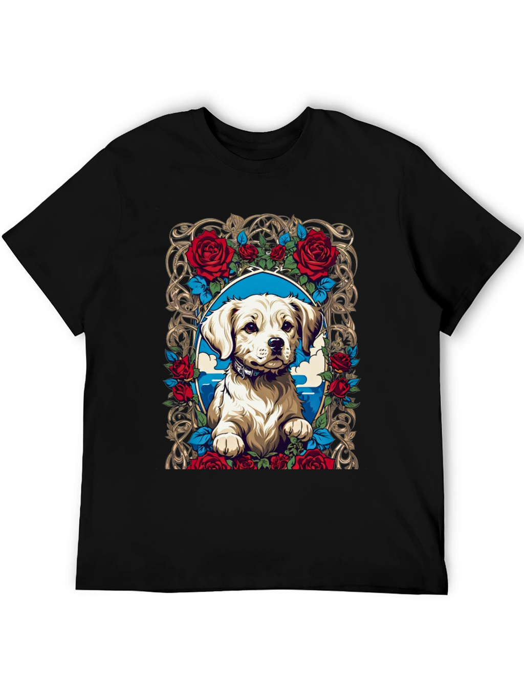 Dog & Roses Graphic Tee - Black Cotton Blend