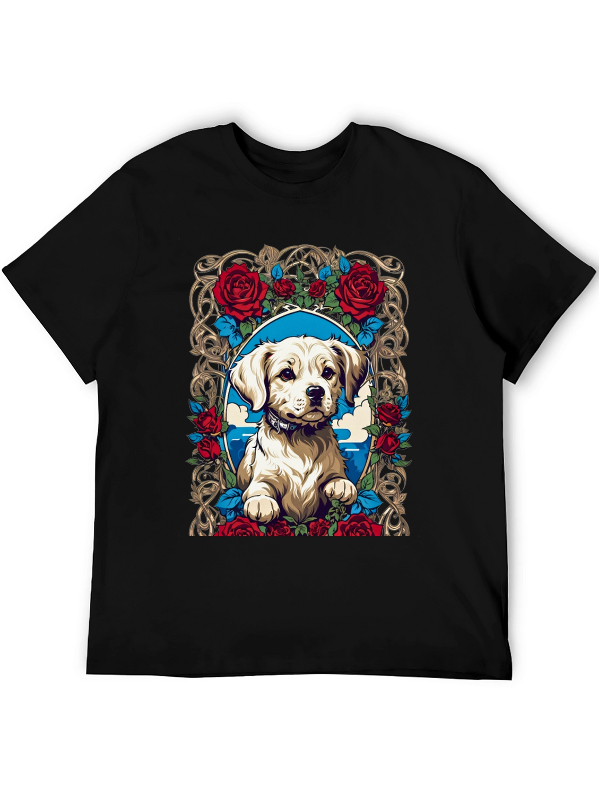 Dog & Roses Graphic Tee - Black Cotton Blend