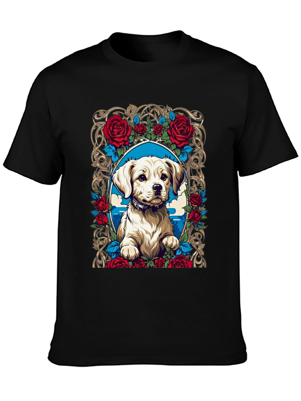 Dog & Roses Graphic Tee - Black Cotton Blend