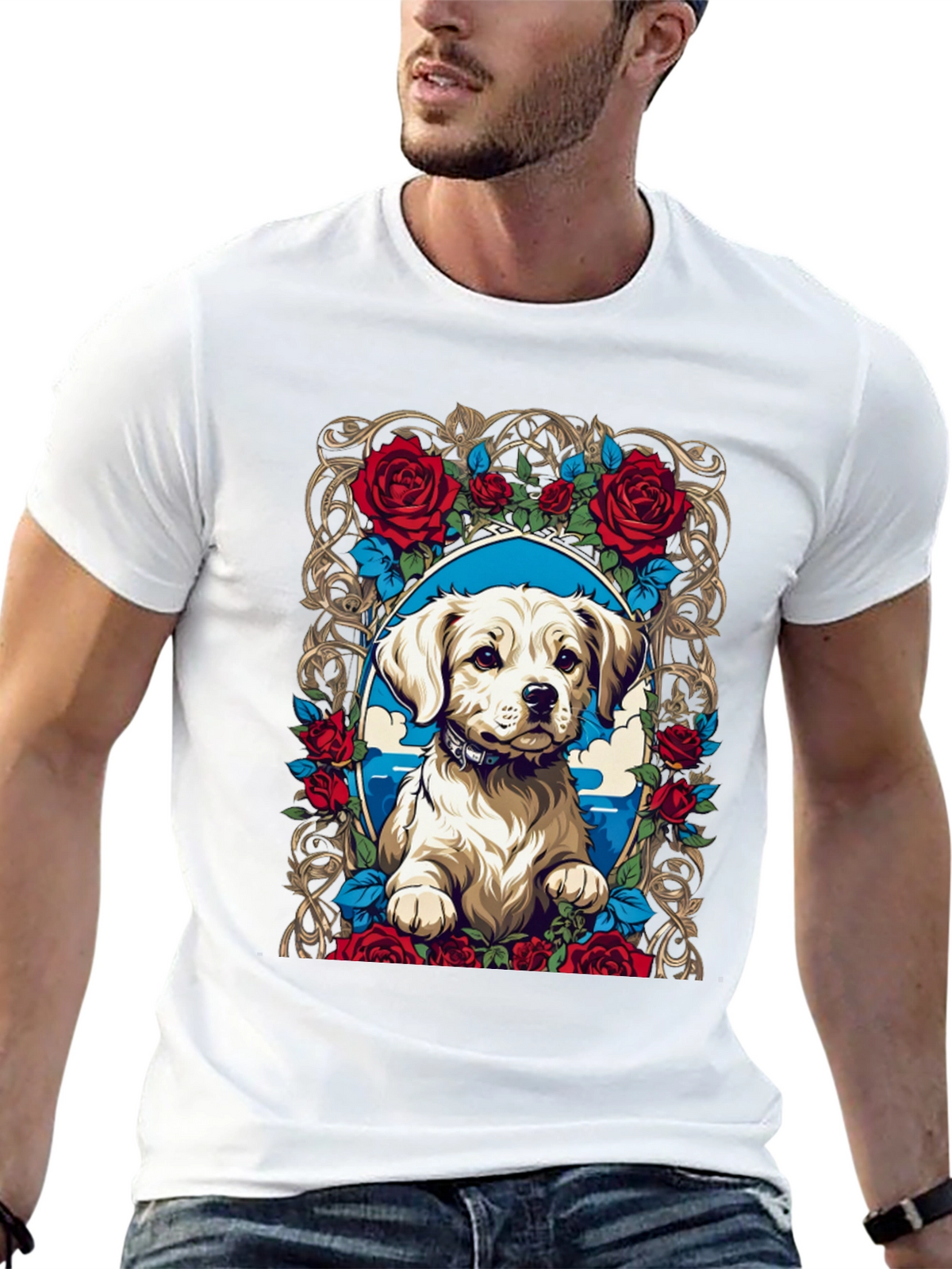 Dog & Roses Graphic Tee - Black Cotton Blend