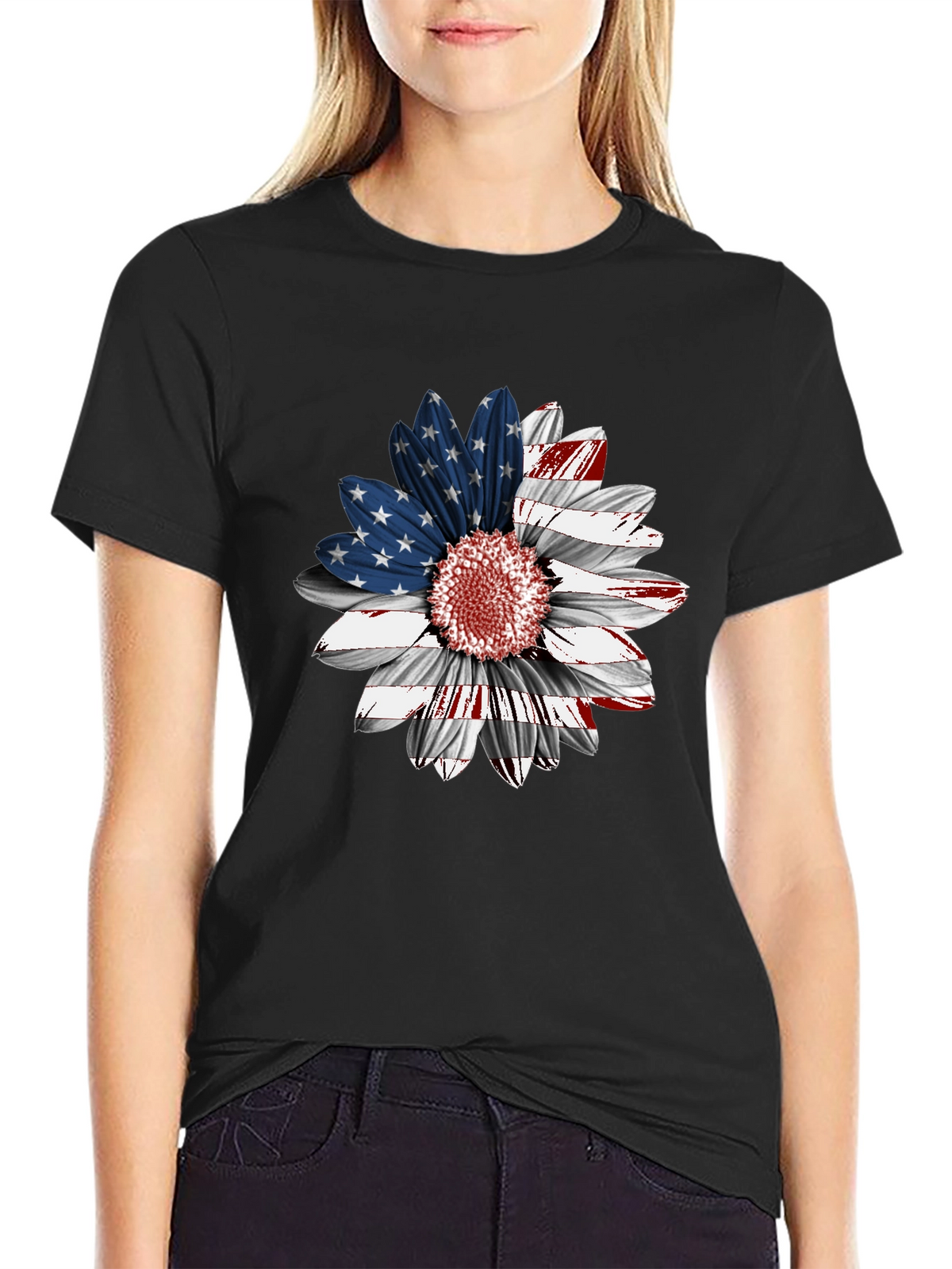 American Flag Sunflower Graphic Tee