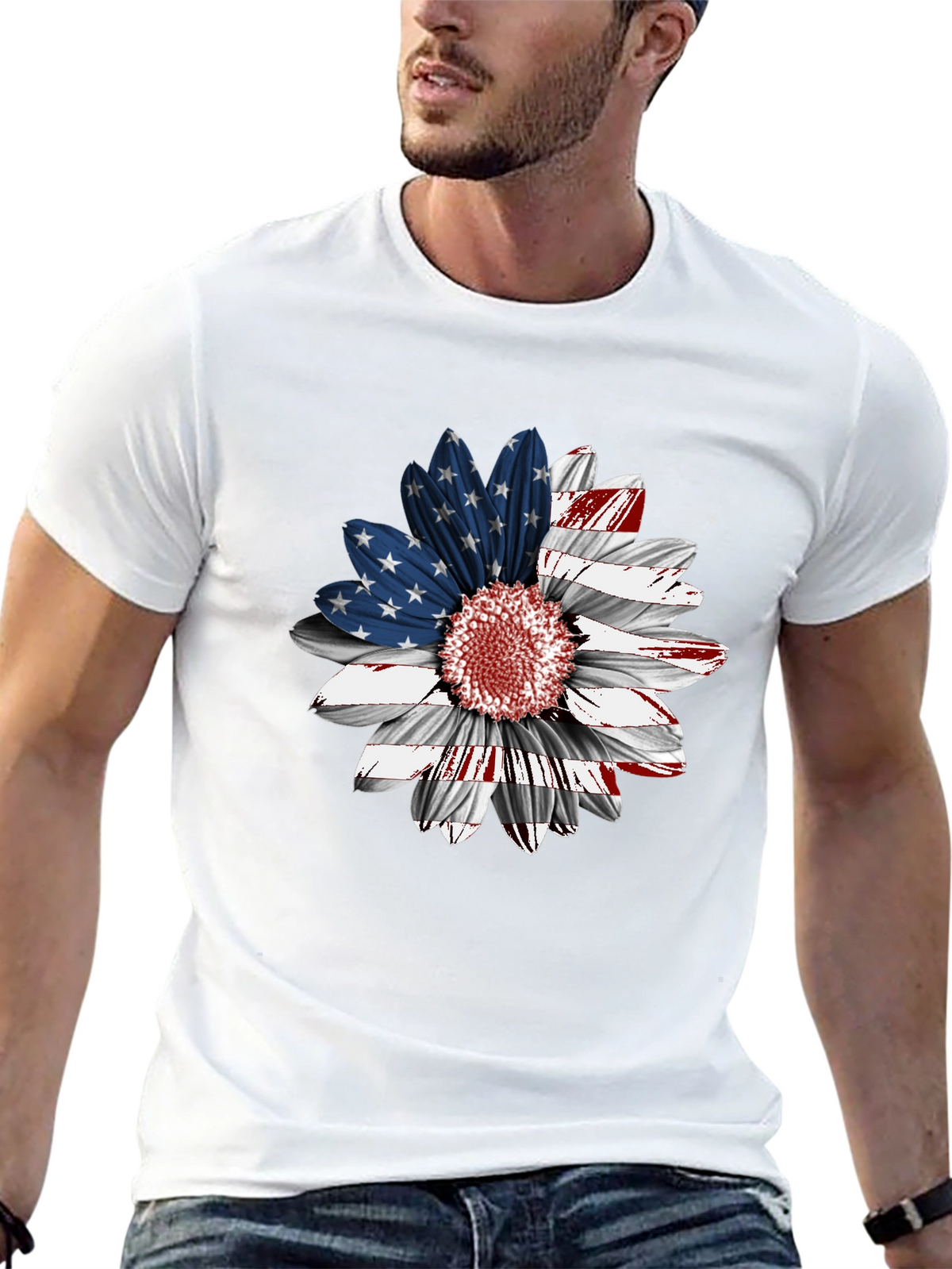 American Flag Sunflower Graphic Tee