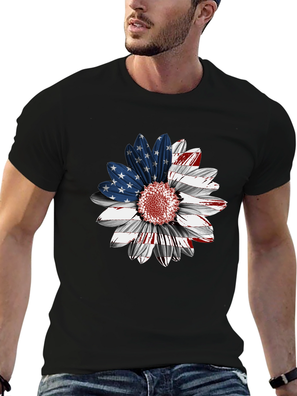 American Flag Sunflower Graphic Tee