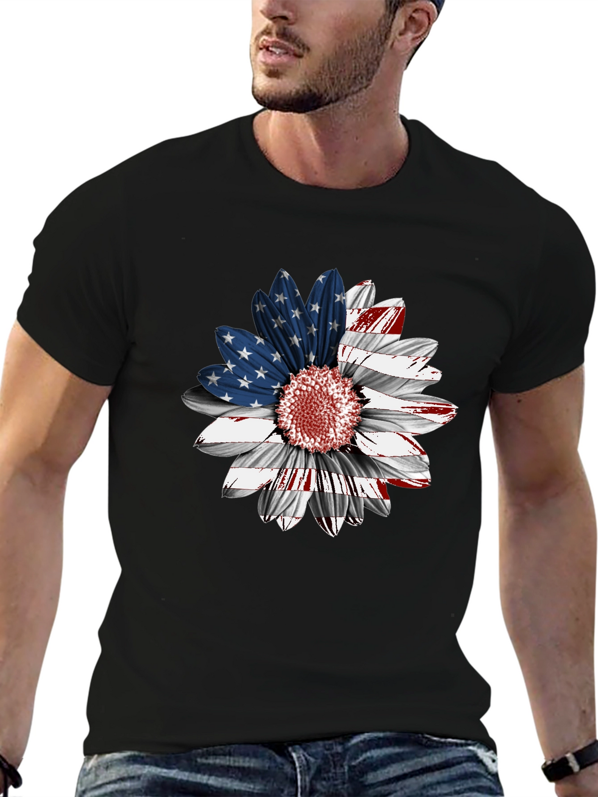 American Flag Sunflower Graphic Tee