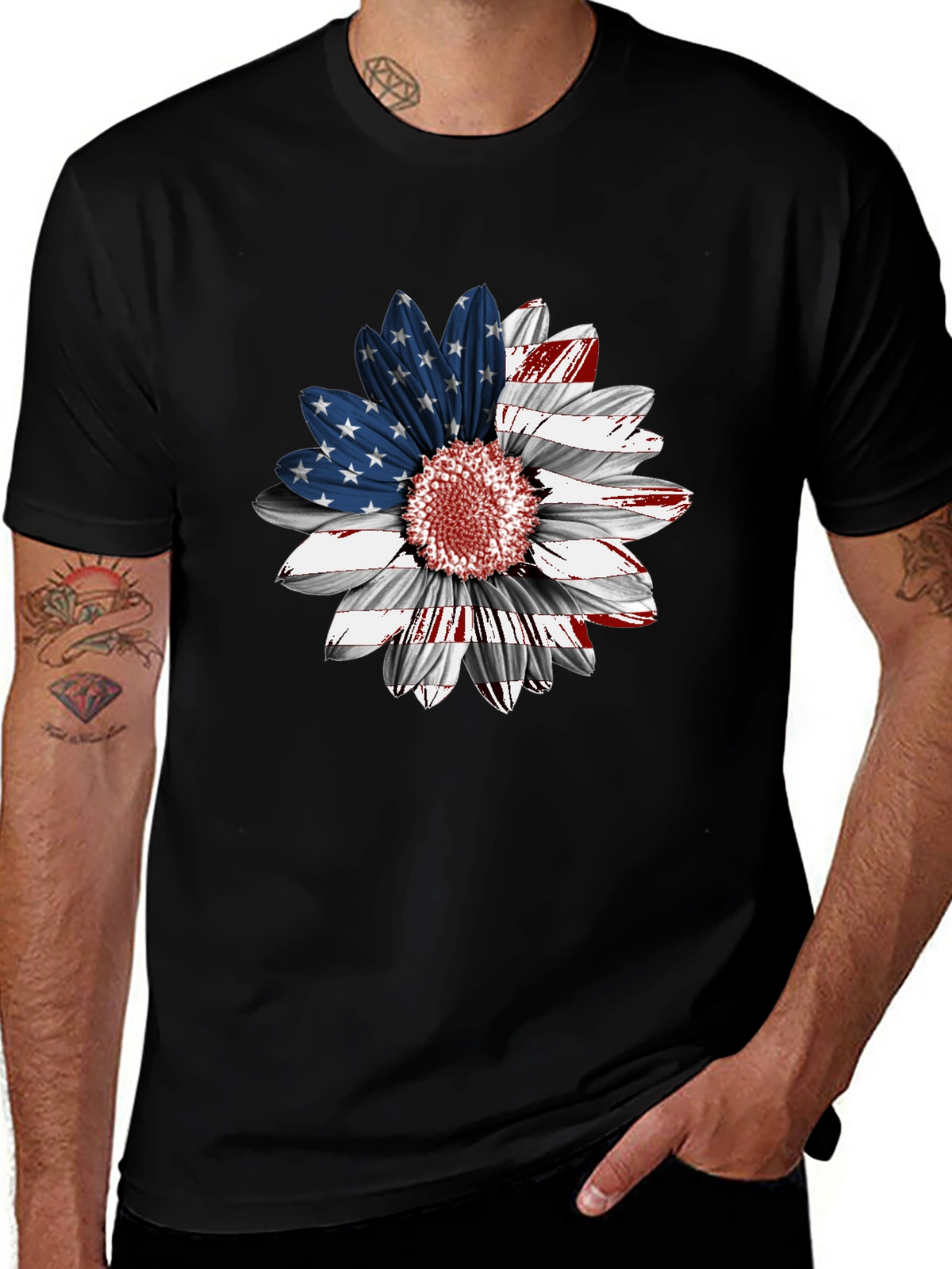 American Flag Sunflower Graphic Tee