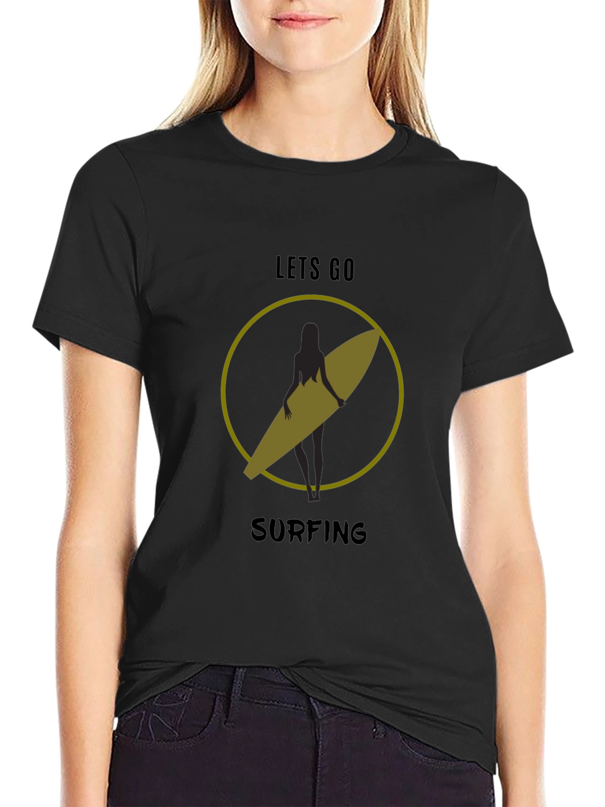 Lets Go Surfing T-Shirt - Black Graphic Tee