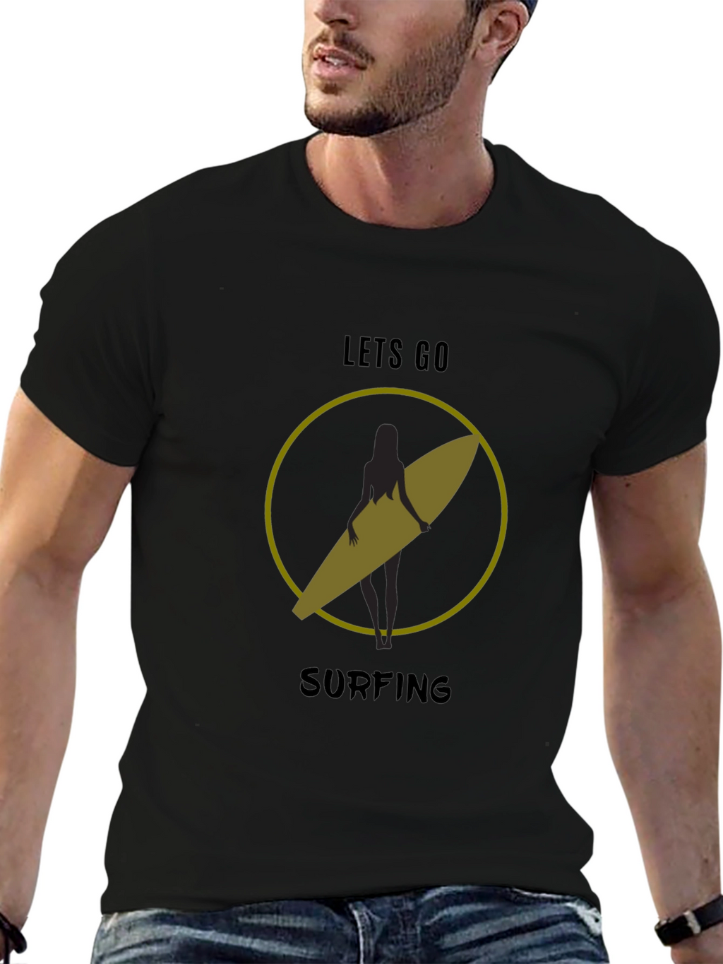 Lets Go Surfing T-Shirt - Black Graphic Tee