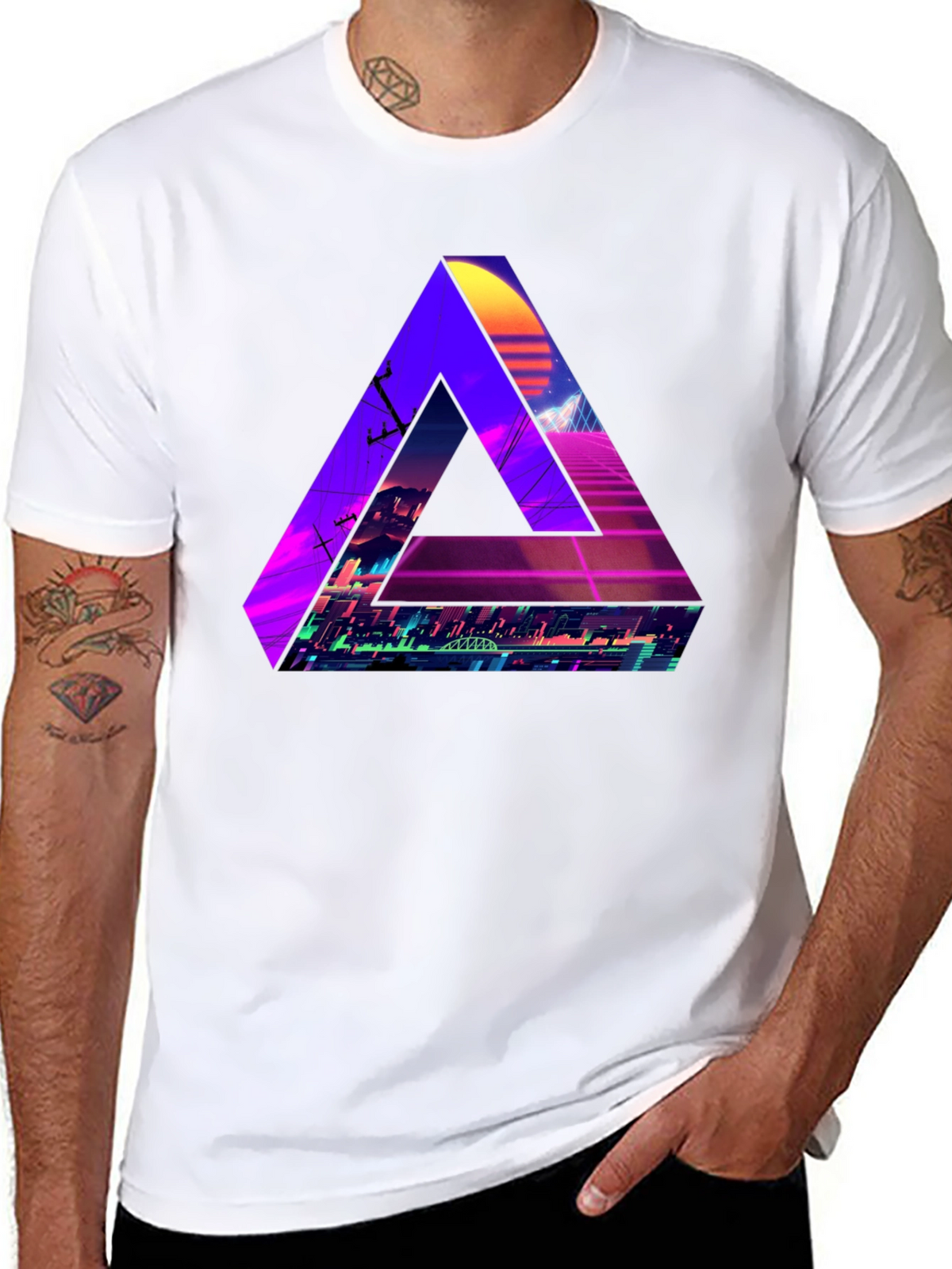 Retro Wave Triangle Graphic T-Shirt - Black