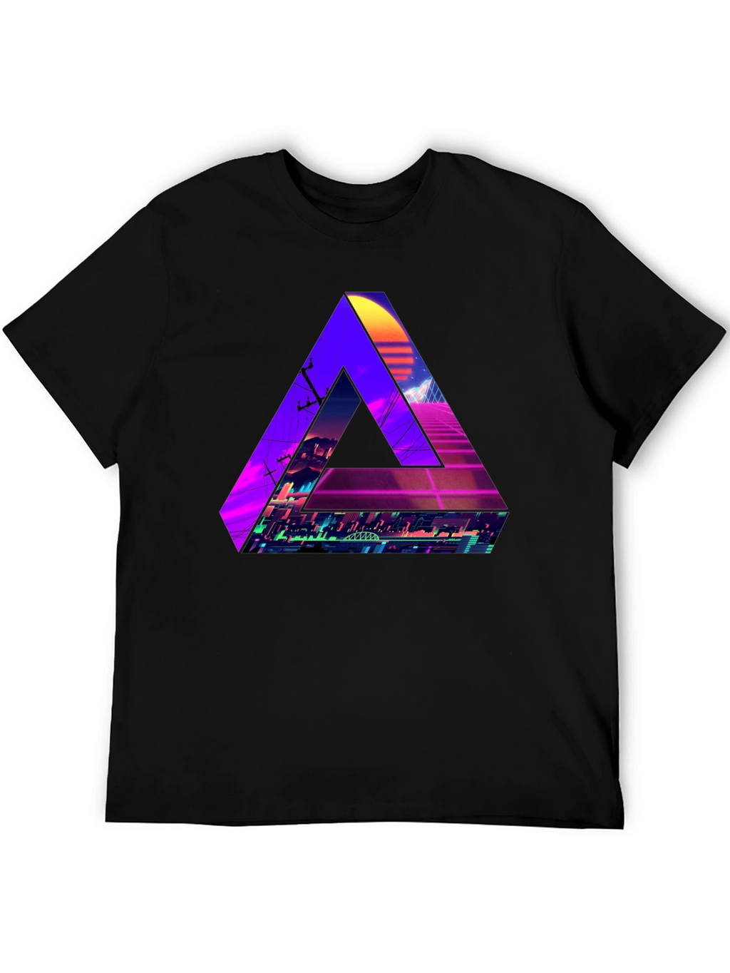 Retro Wave Triangle Graphic T-Shirt - Black