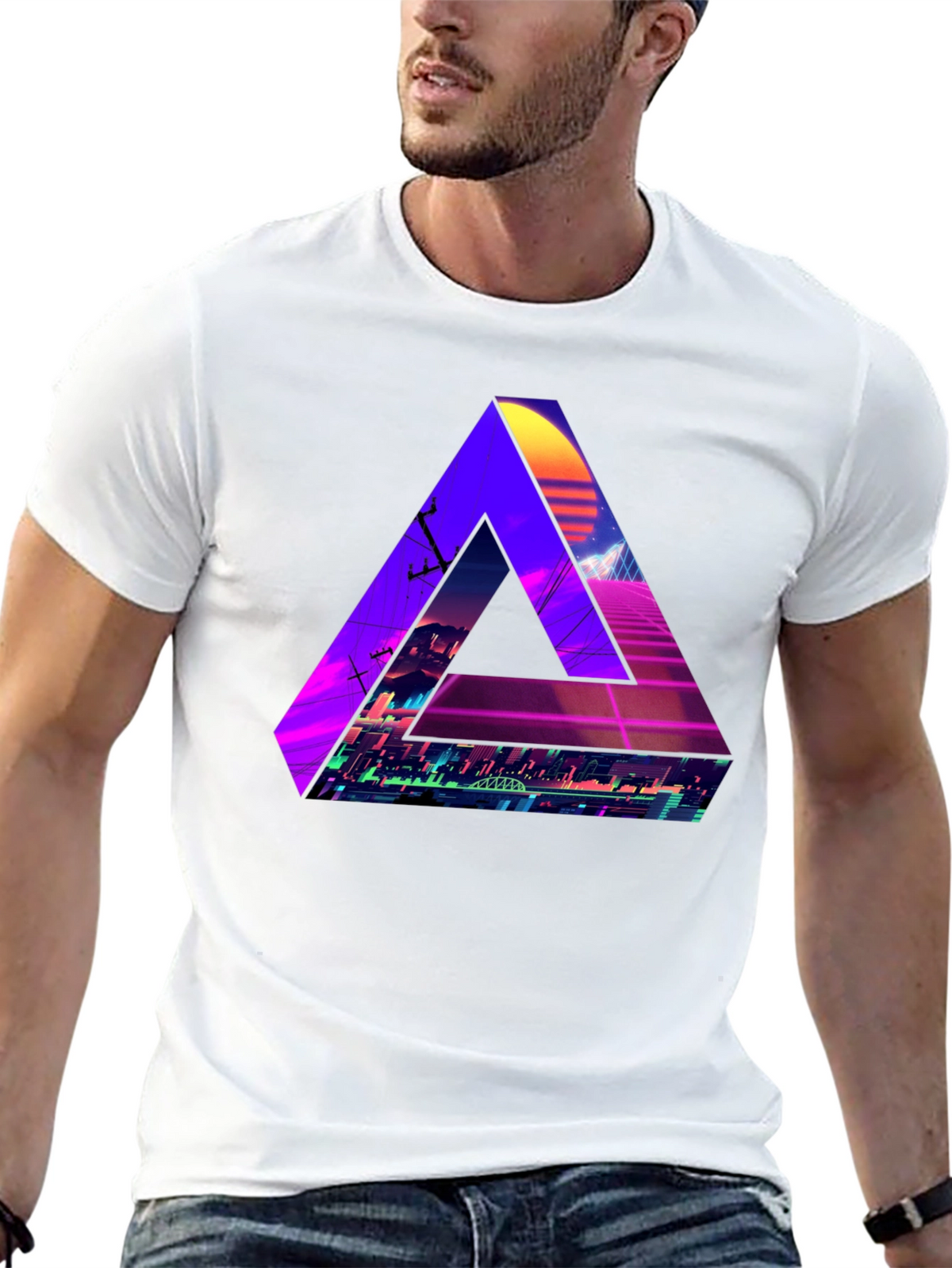 Retro Wave Triangle Graphic T-Shirt - Black