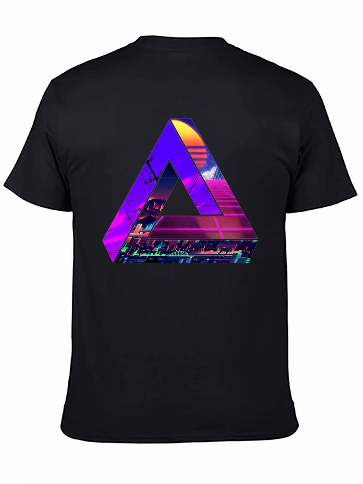 Retro Wave Triangle Graphic T-Shirt - Black