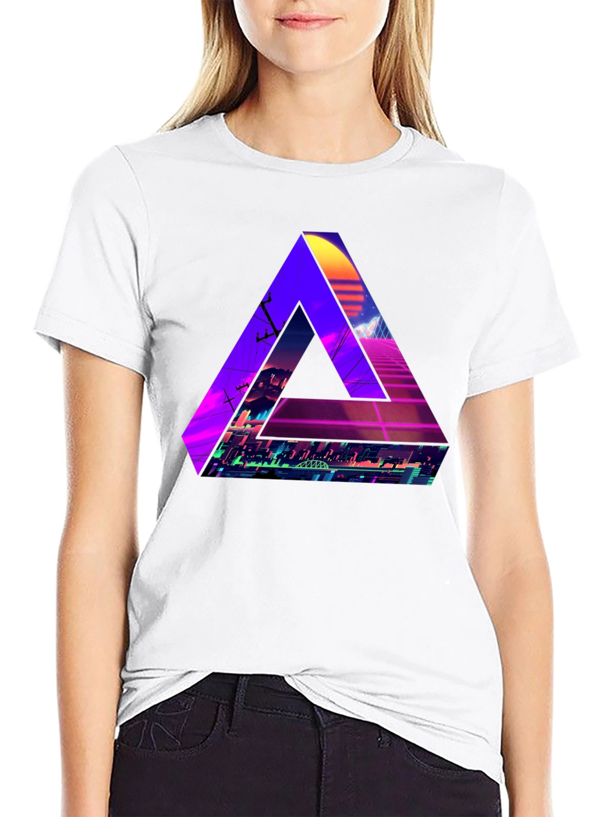 Retro Wave Triangle Graphic T-Shirt - Black