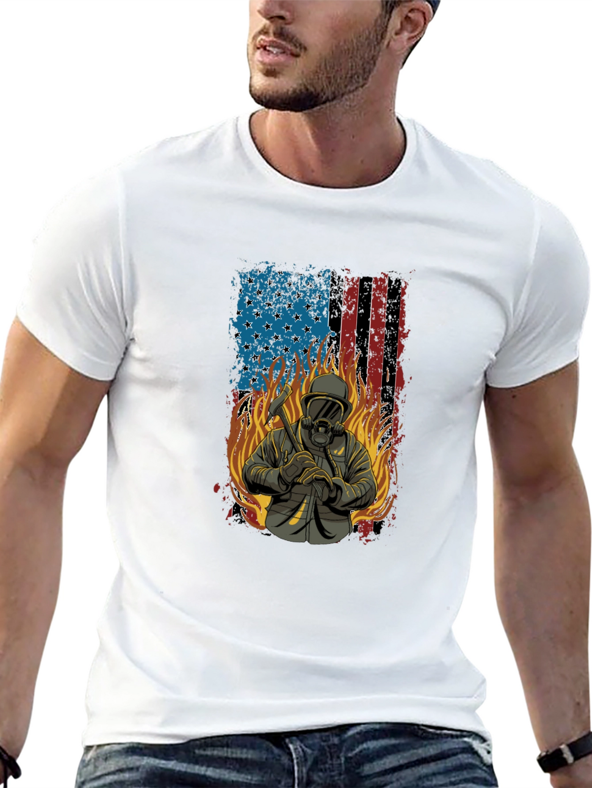Firefighter American Flag T-Shirt