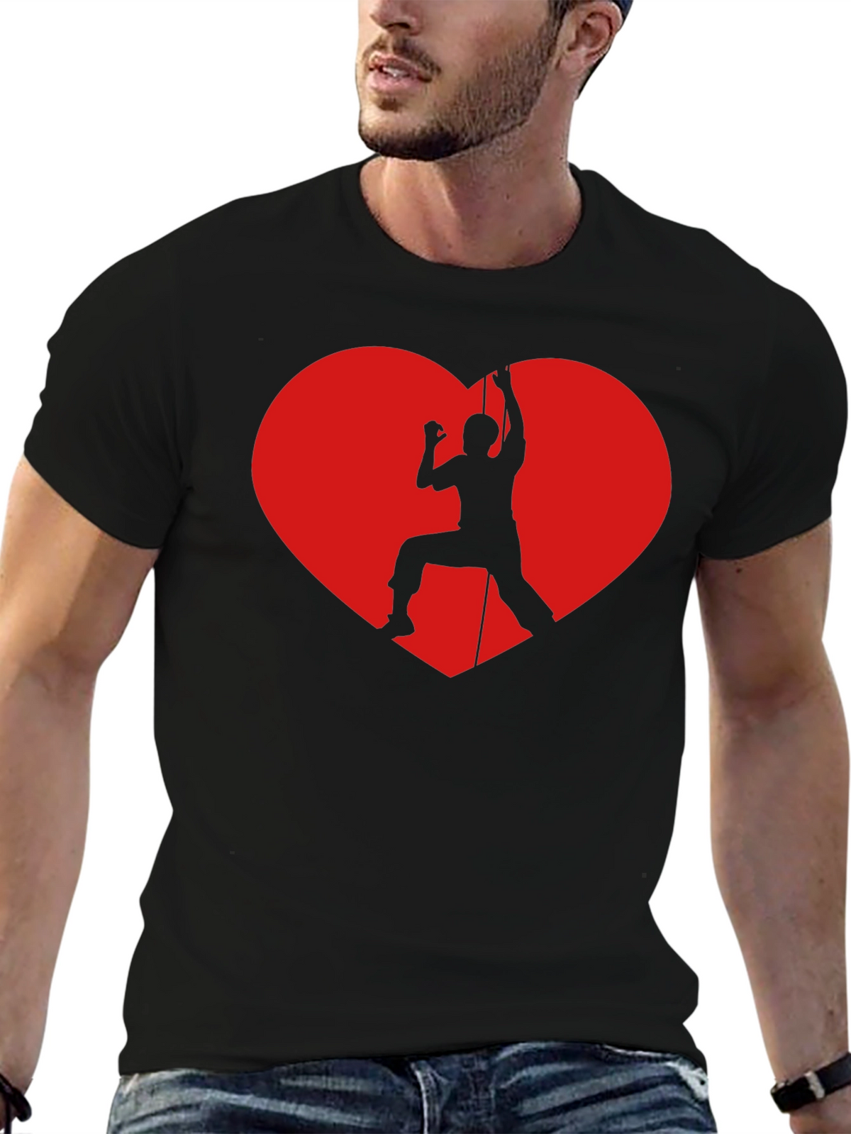 Rock Climbing Heart Graphic T-Shirt - Black