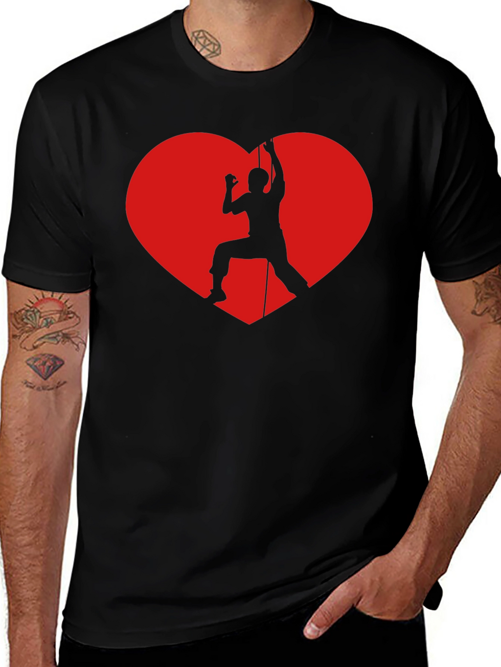 Rock Climbing Heart Graphic T-Shirt - Black