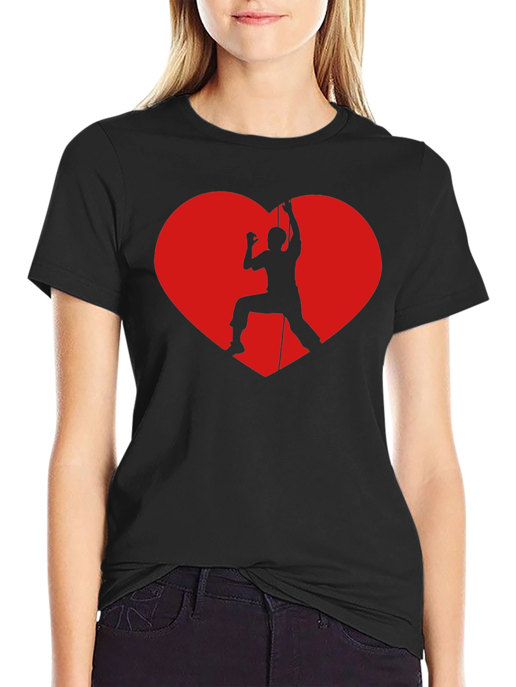 Rock Climbing Heart Graphic T-Shirt - Black