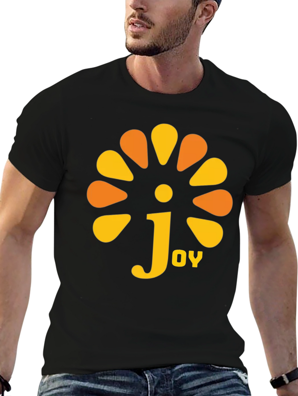 Retro Joy Graphic Tee - Black Cotton Blend Shirt