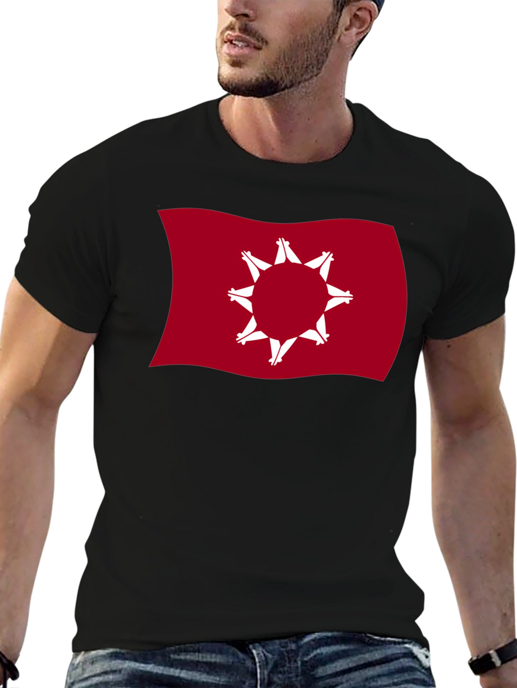 Wavy Native American Flag Graphic Tee - Black