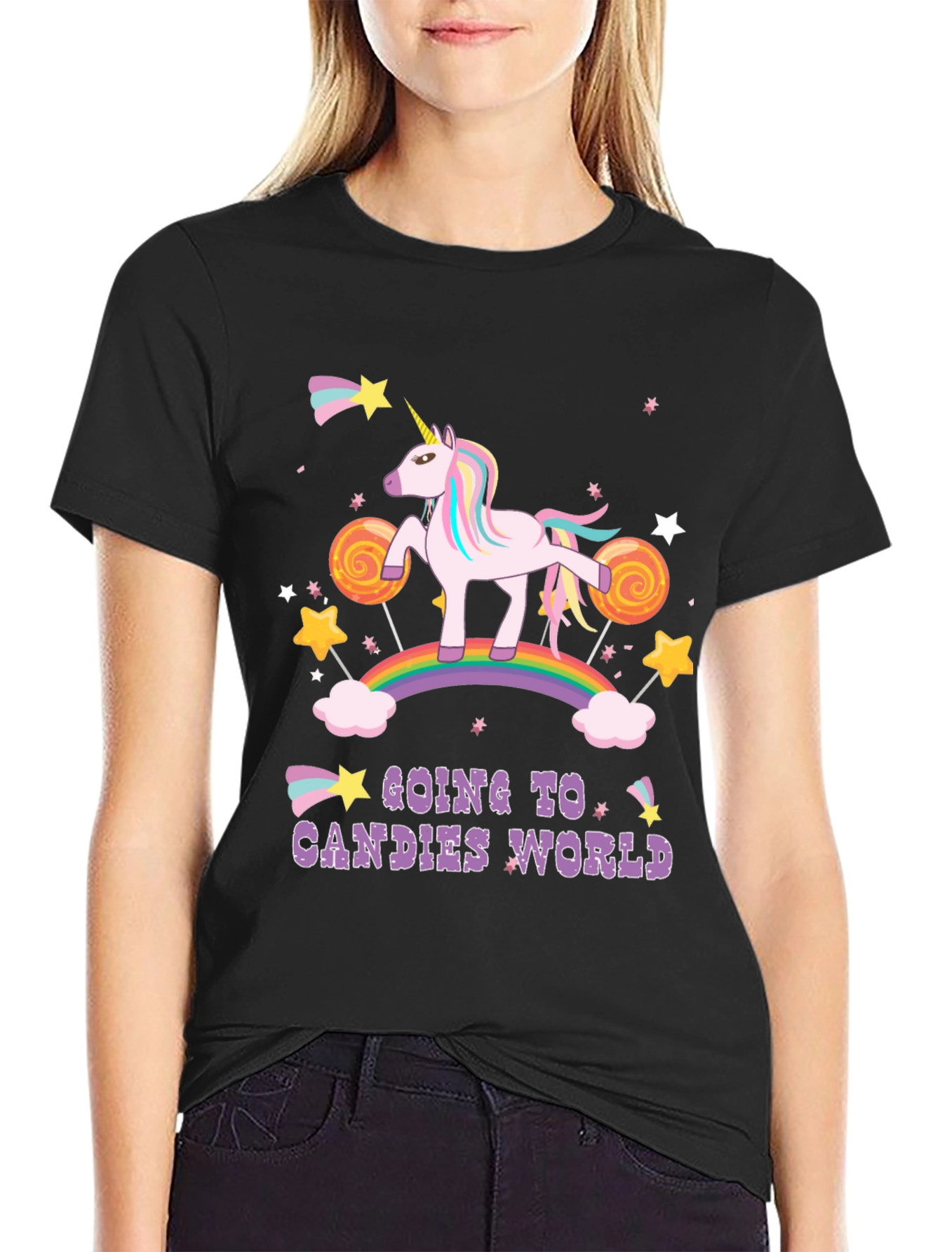 Unicorn Candies World Black T-Shirt
