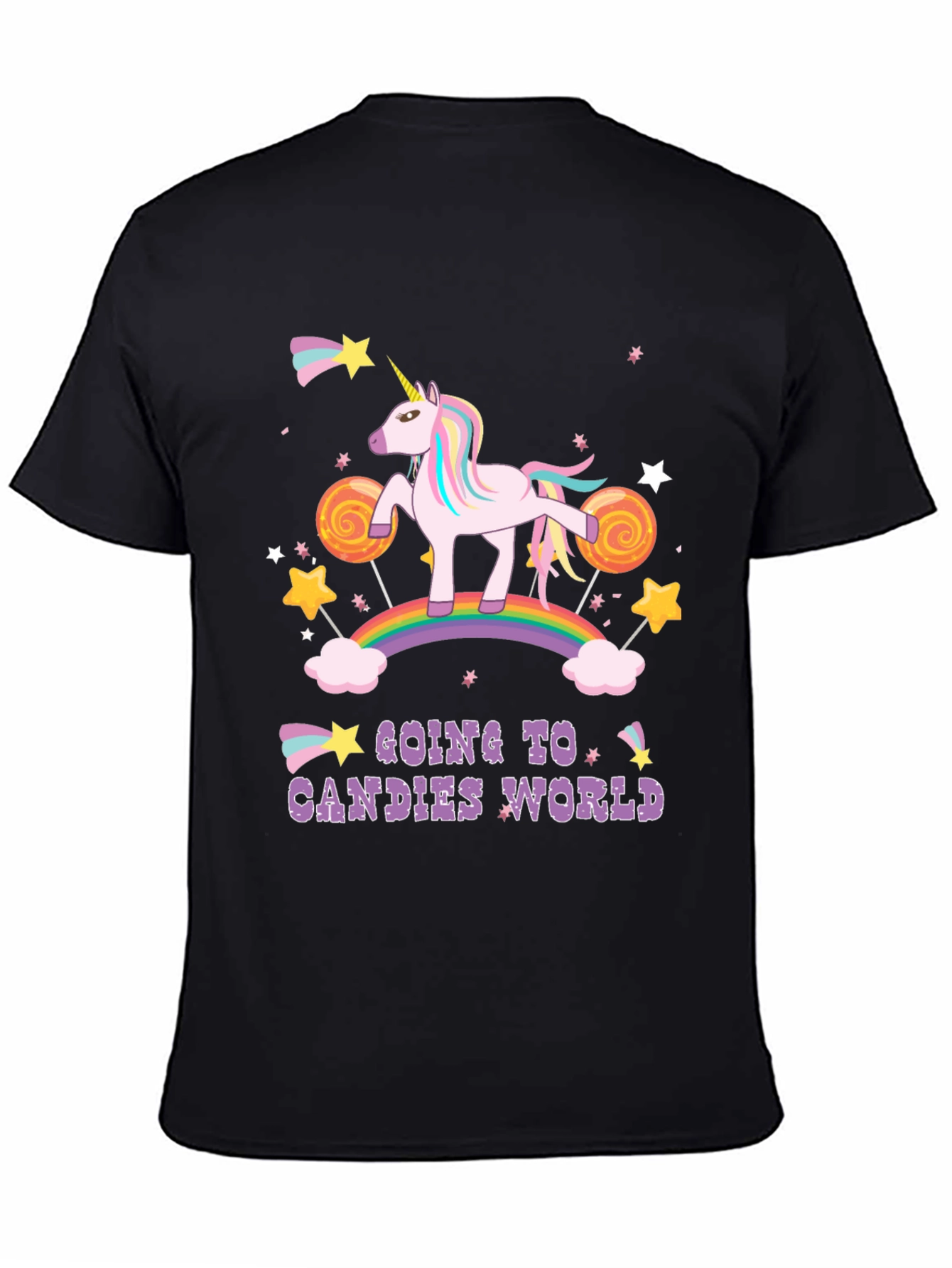 Unicorn Candies World Black T-Shirt