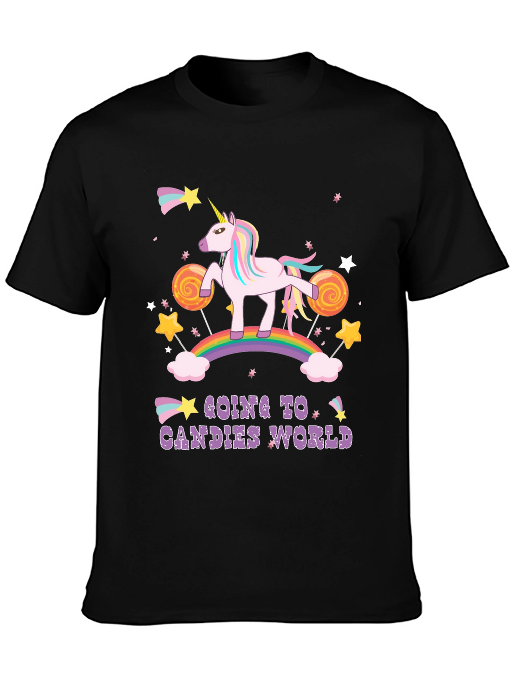 Unicorn Candies World Black T-Shirt