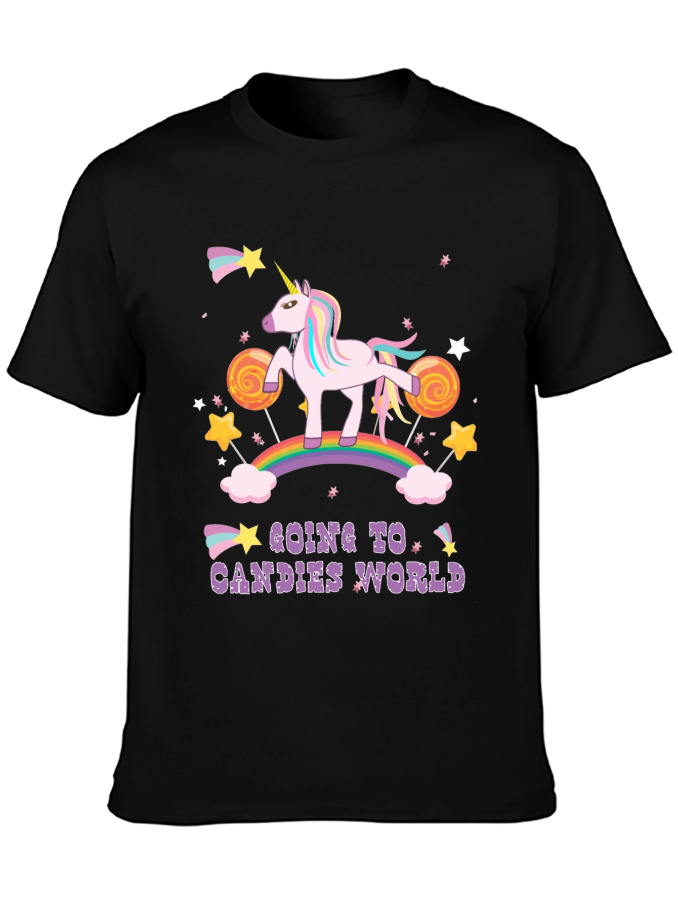Unicorn Candies World Black T-Shirt