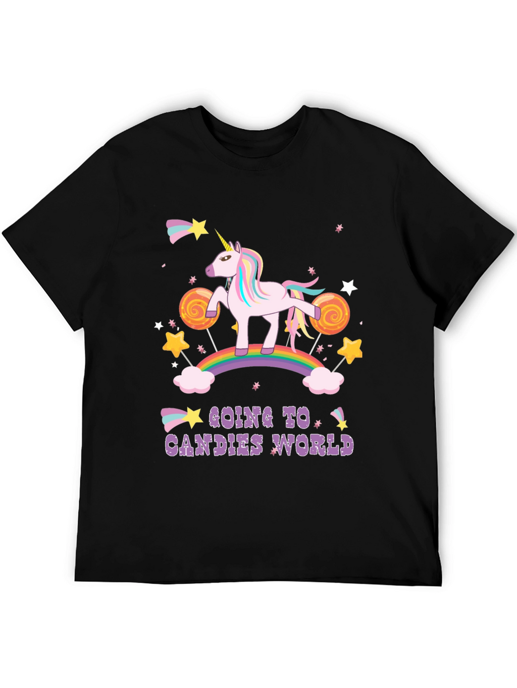 Unicorn Candies World Black T-Shirt