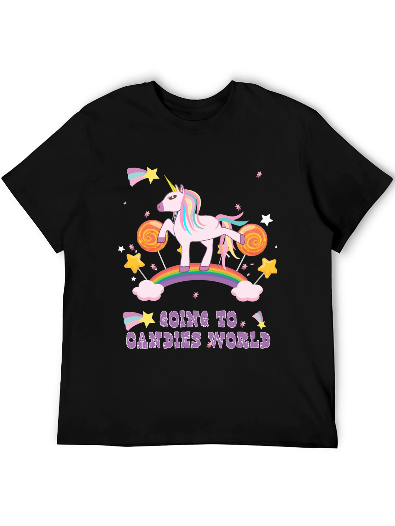 Unicorn Candies World Black T-Shirt