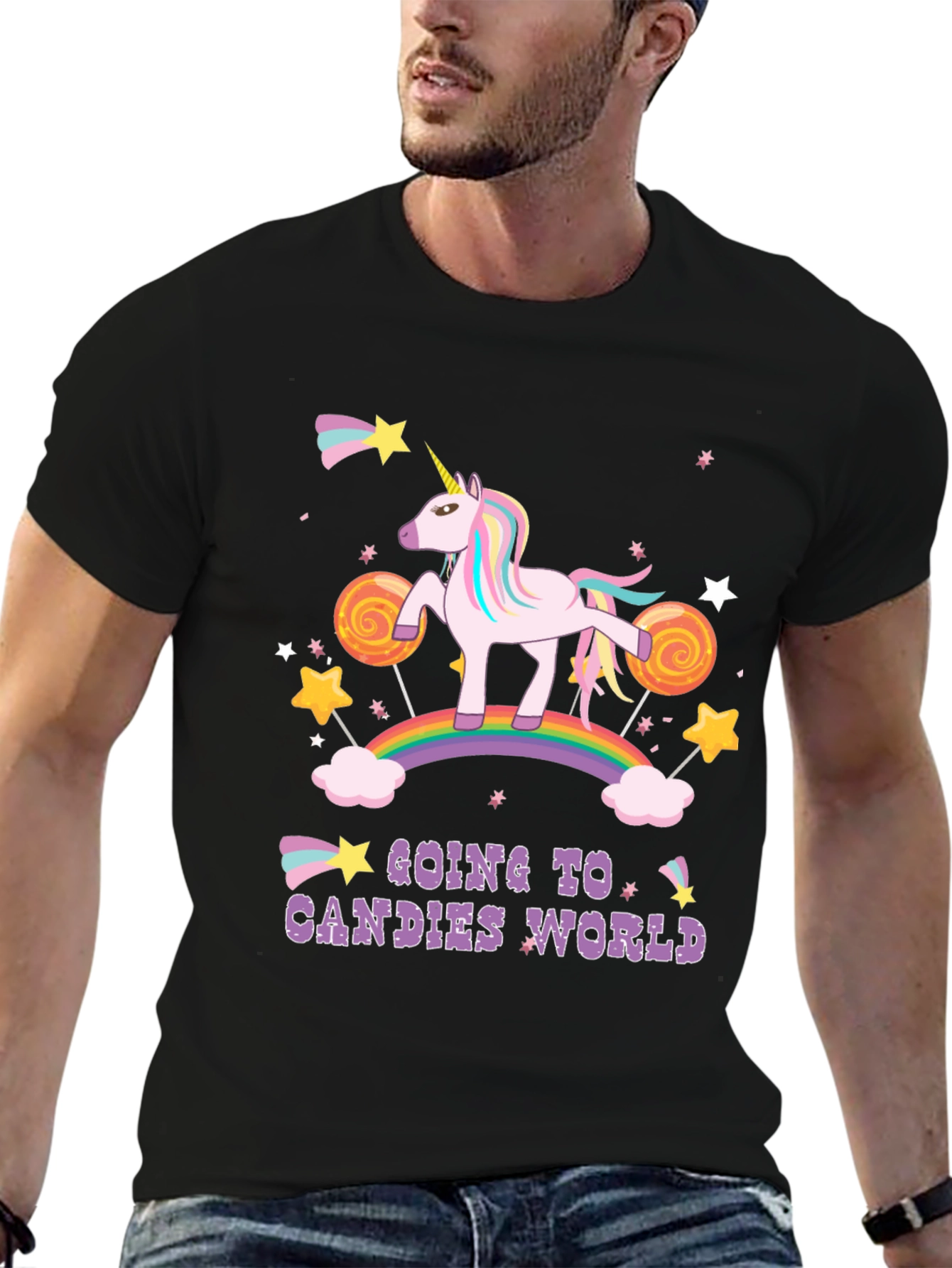 Unicorn Candies World Black T-Shirt