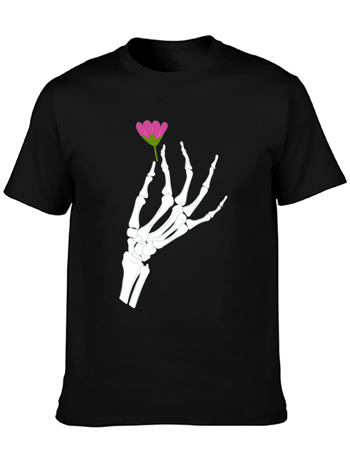 Floral Skeleton Hand Graphic Tee - Black
