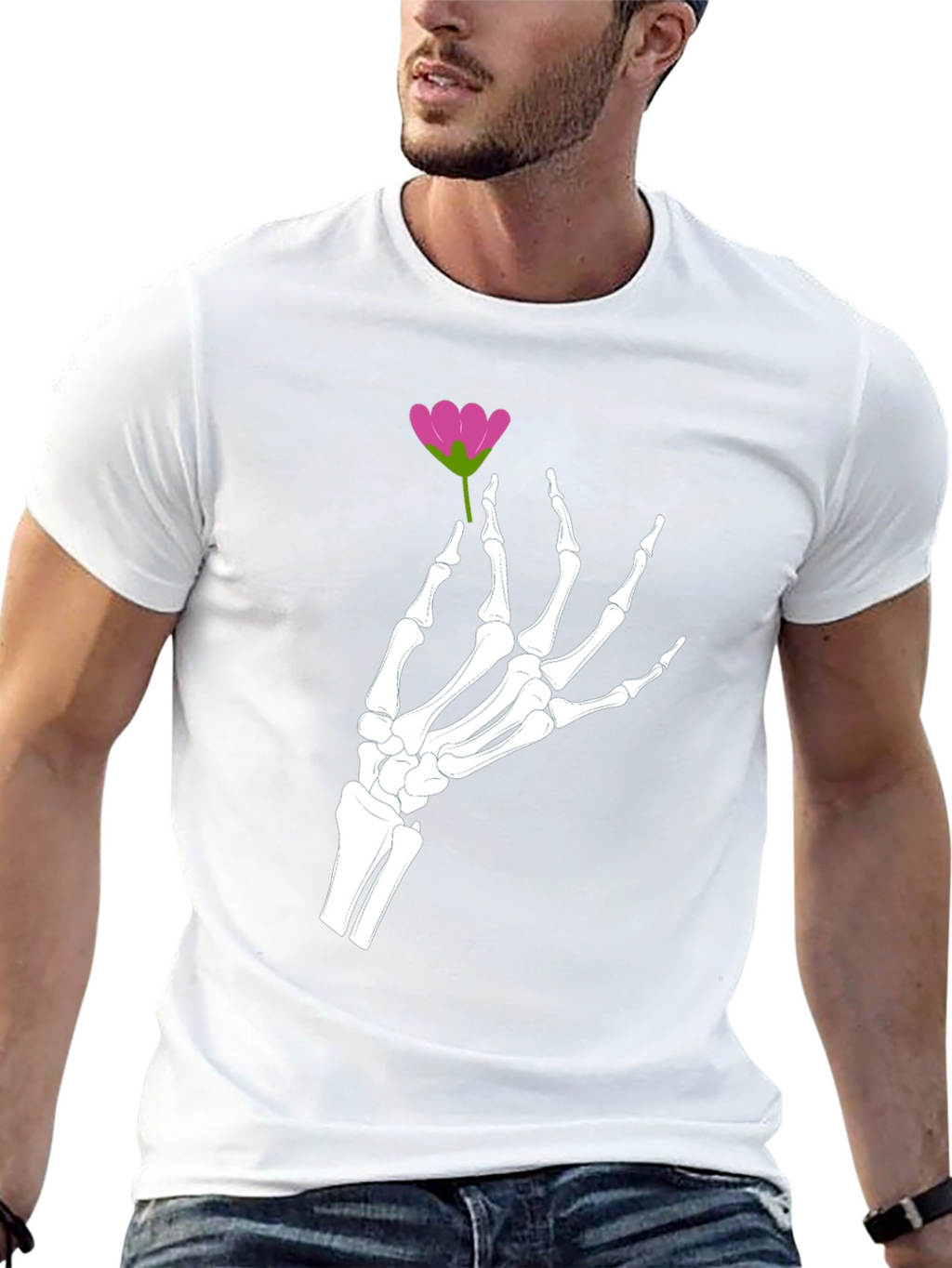 Floral Skeleton Hand Graphic Tee - Black