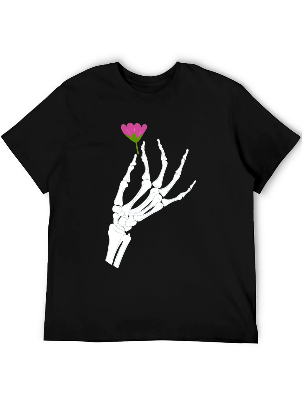 Floral Skeleton Hand Graphic Tee - Black