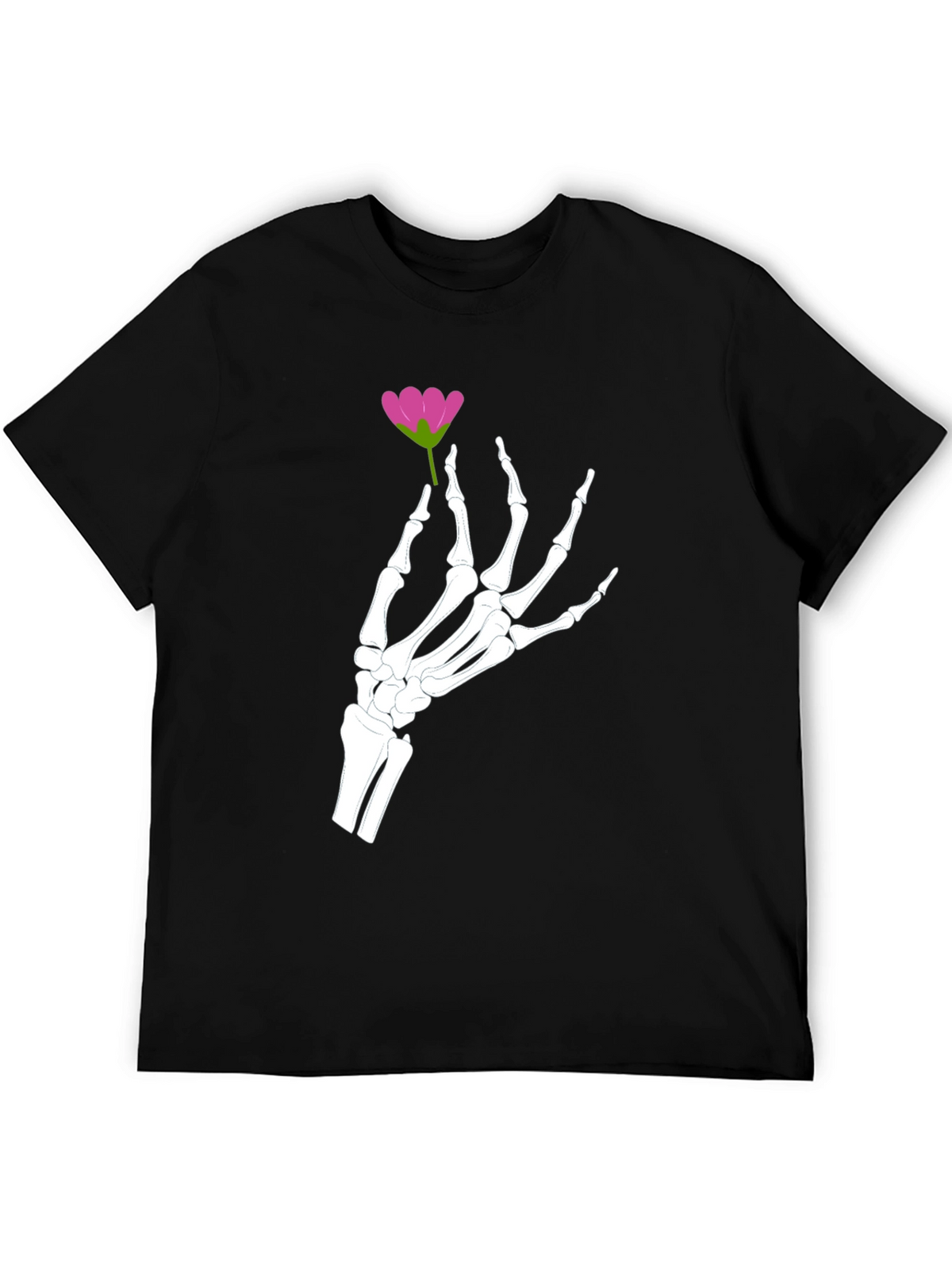 Floral Skeleton Hand Graphic Tee - Black