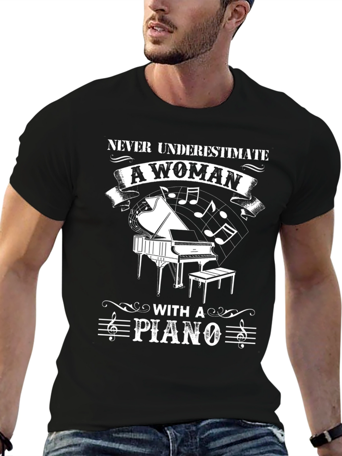 Never Underestimate a Woman with a Piano T-Shirt