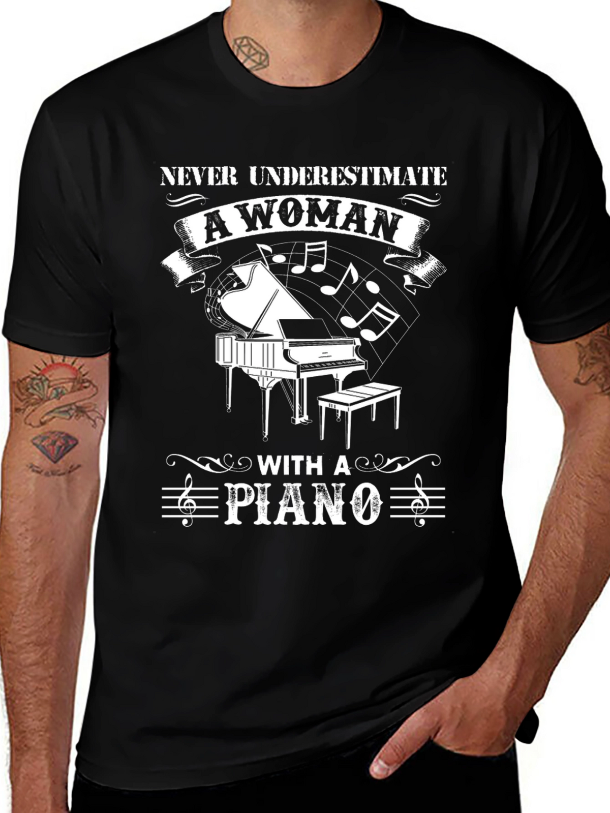 Never Underestimate a Woman with a Piano T-Shirt