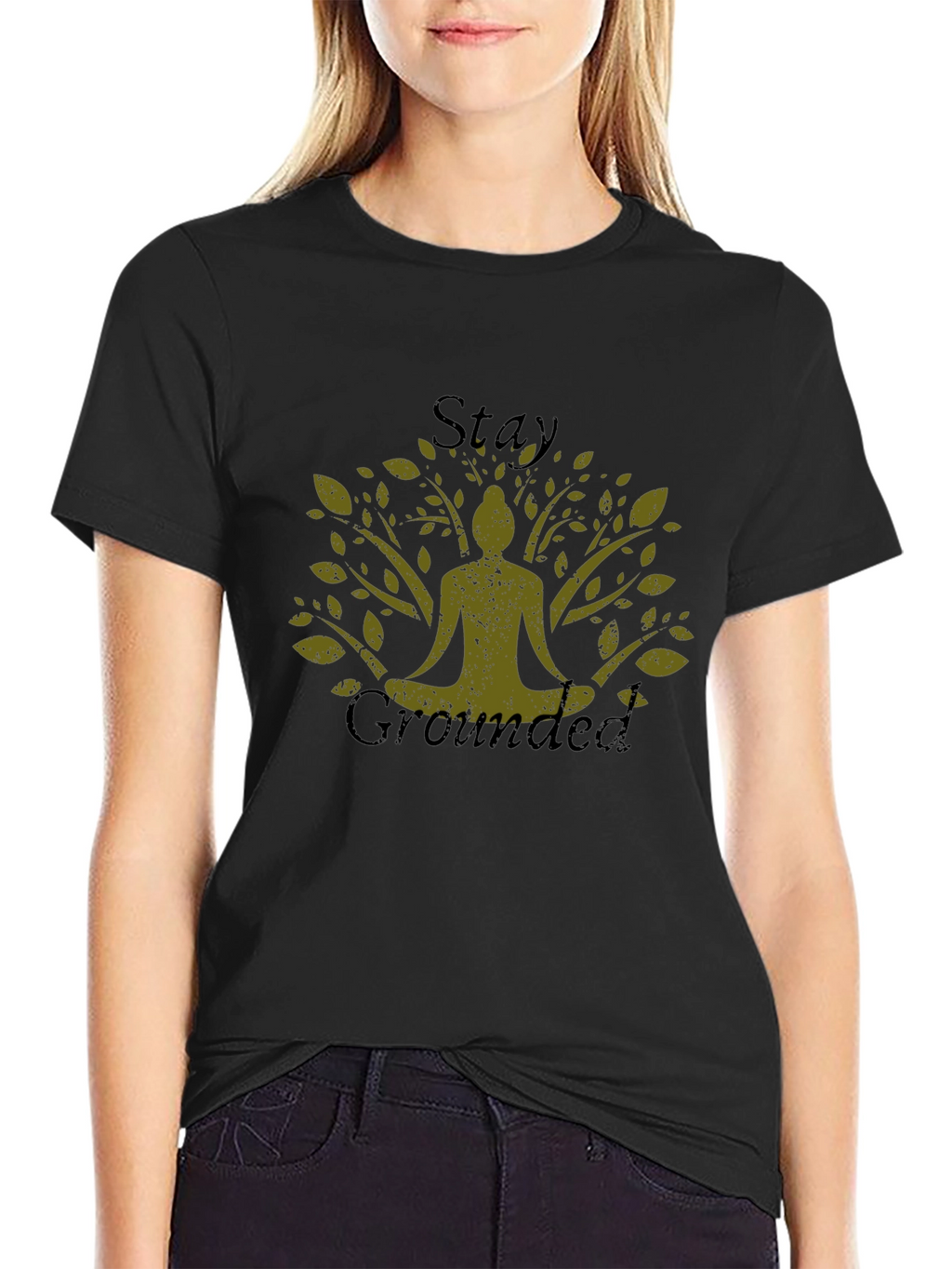 Stay Grounded Tree Yoga Graphic Tee - Black