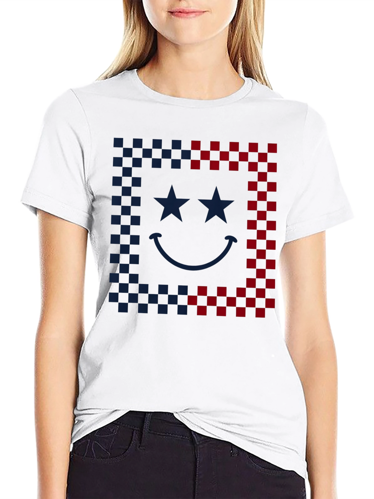 Smiley Face Checkered Border Graphic Tee