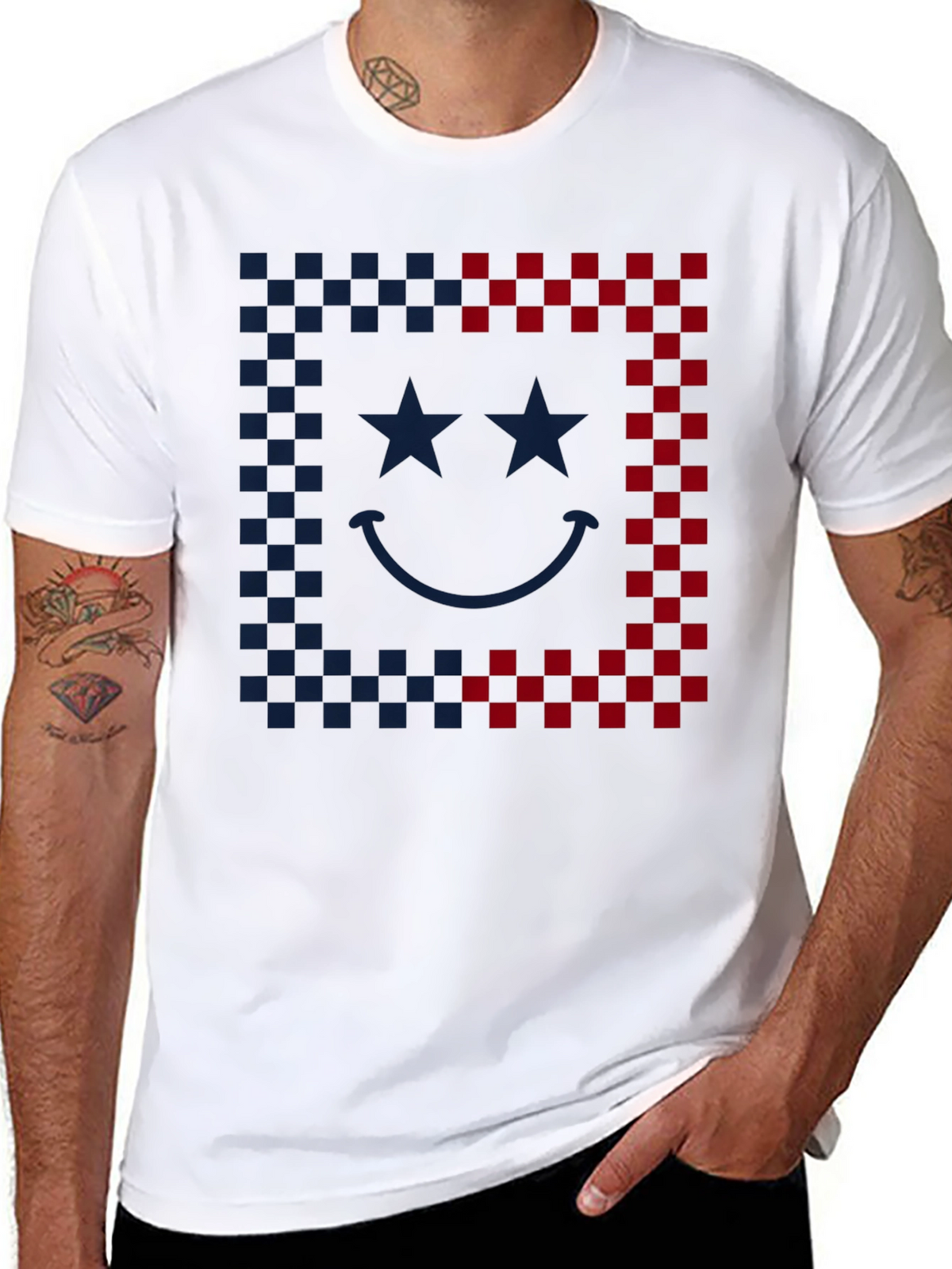 Smiley Face Checkered Border Graphic Tee