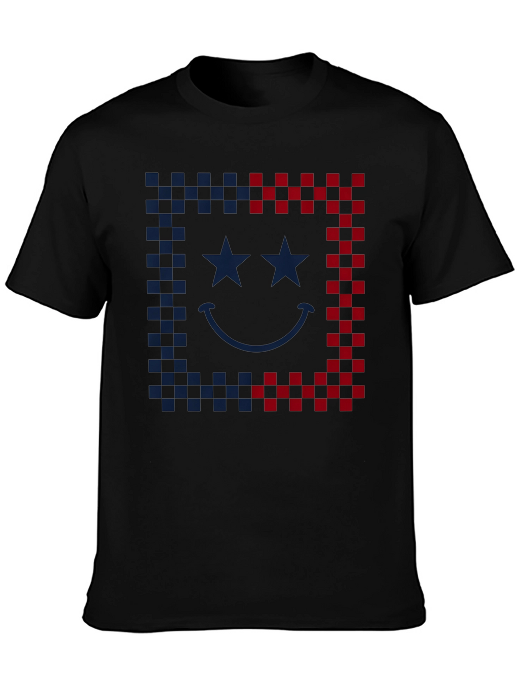 Smiley Face Checkered Border Graphic Tee