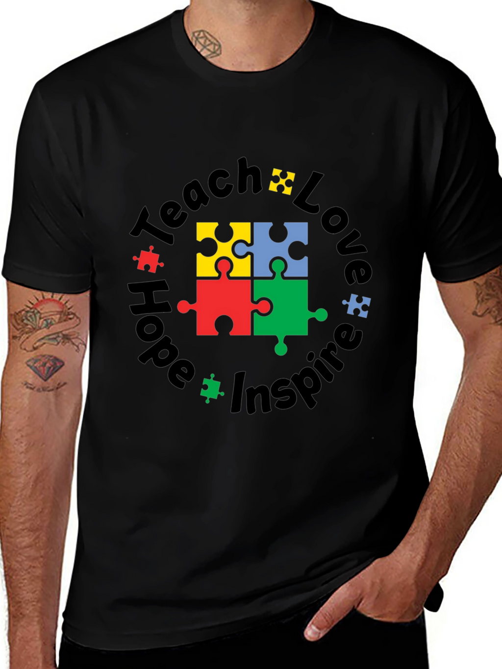 Teach Love Hope Inspire Autism Puzzle T-Shirt