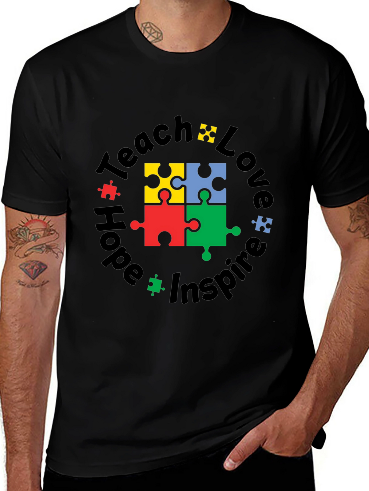 Teach Love Hope Inspire Autism Puzzle T-Shirt