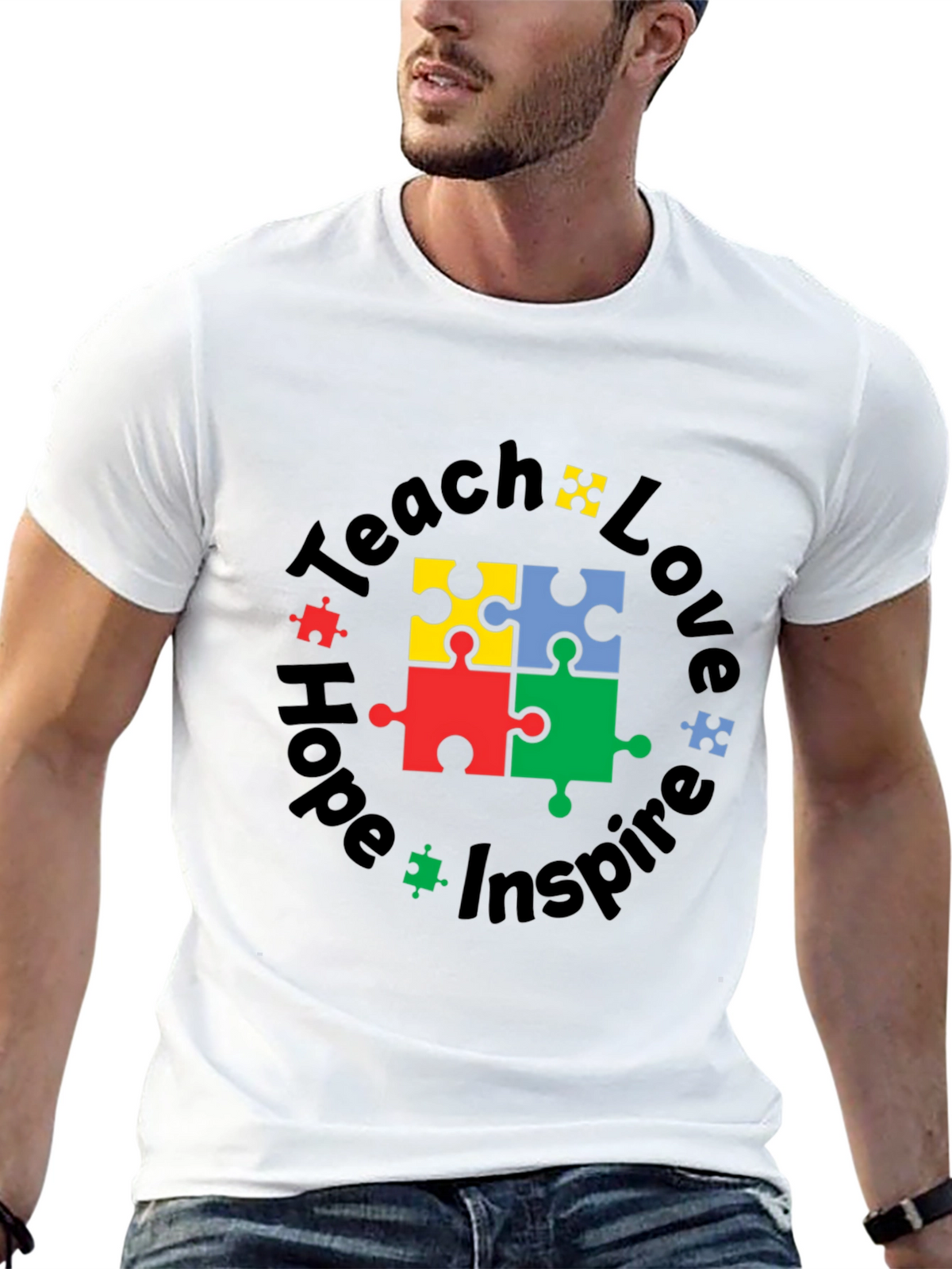 Teach Love Hope Inspire Autism Puzzle T-Shirt
