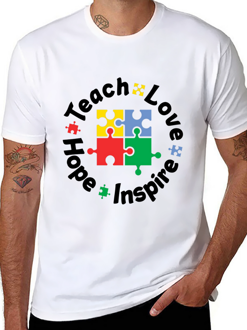 Teach Love Hope Inspire Autism Puzzle T-Shirt