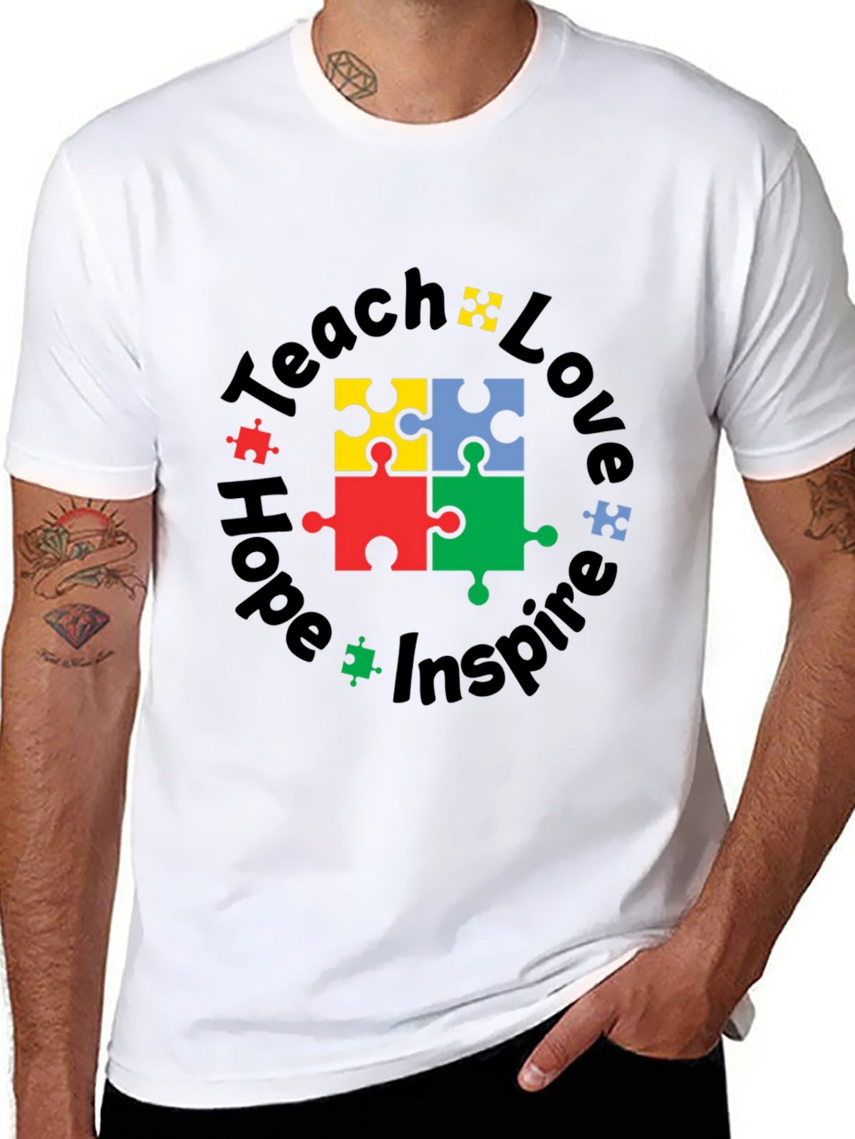 Teach Love Hope Inspire Autism Puzzle T-Shirt
