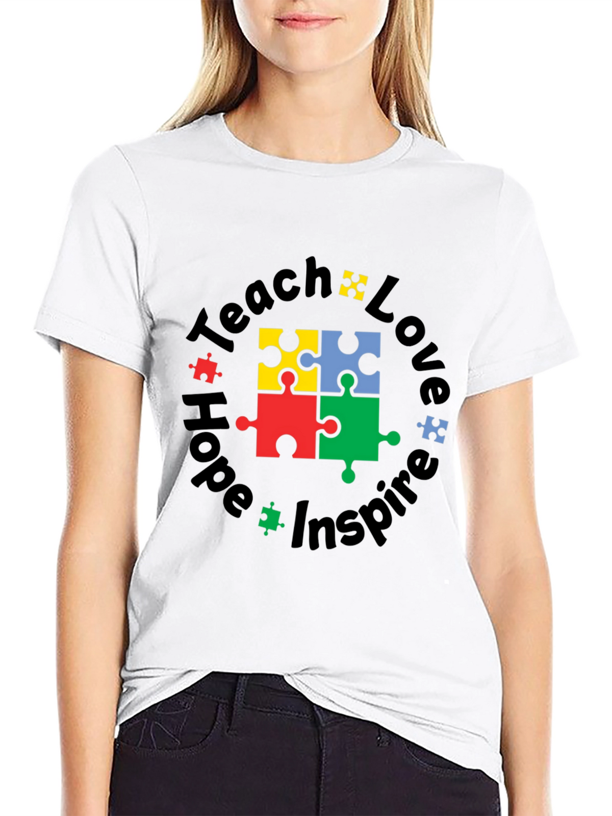 Teach Love Hope Inspire Autism Puzzle T-Shirt