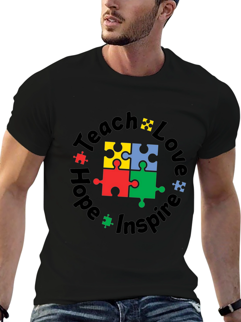Teach Love Hope Inspire Autism Puzzle T-Shirt
