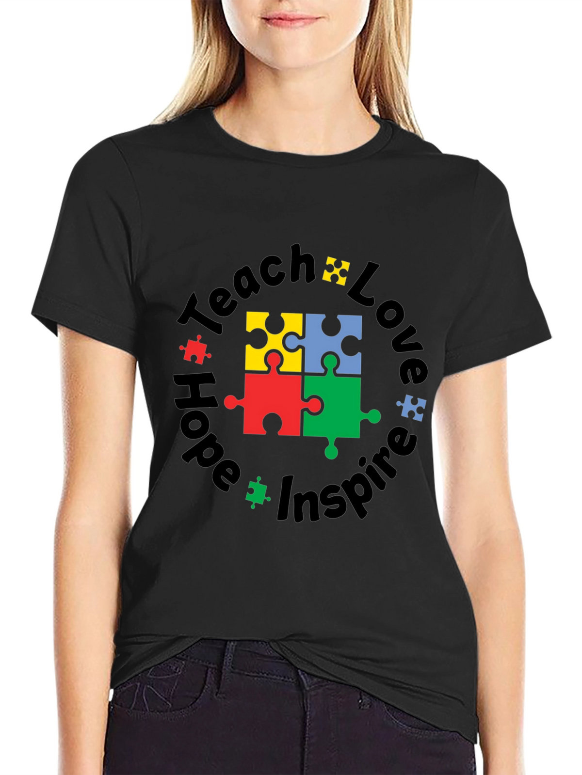 Teach Love Hope Inspire Autism Puzzle T-Shirt