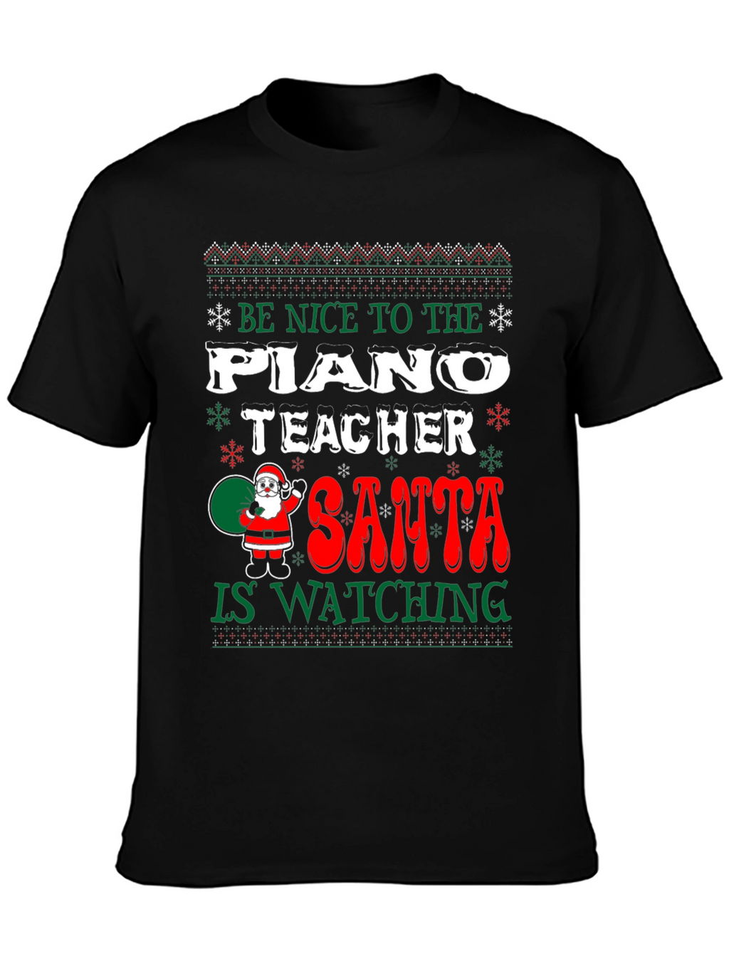 Funny Christmas Piano Teacher Santa Watching T-Shirt