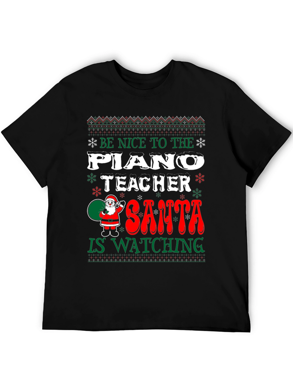 Funny Christmas Piano Teacher Santa Watching T-Shirt