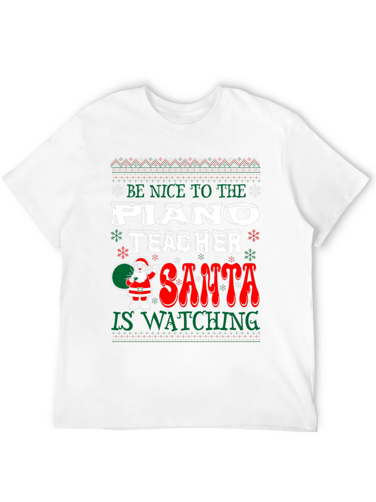 Funny Christmas Piano Teacher Santa Watching T-Shirt